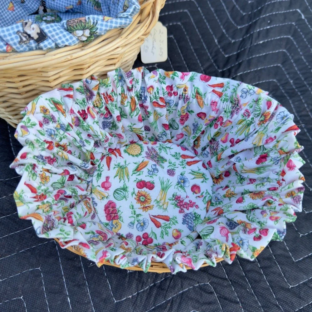 Vintage Farmhouse Cow Wicker Basket Set Country Decor Sunflower Gingham Liner
